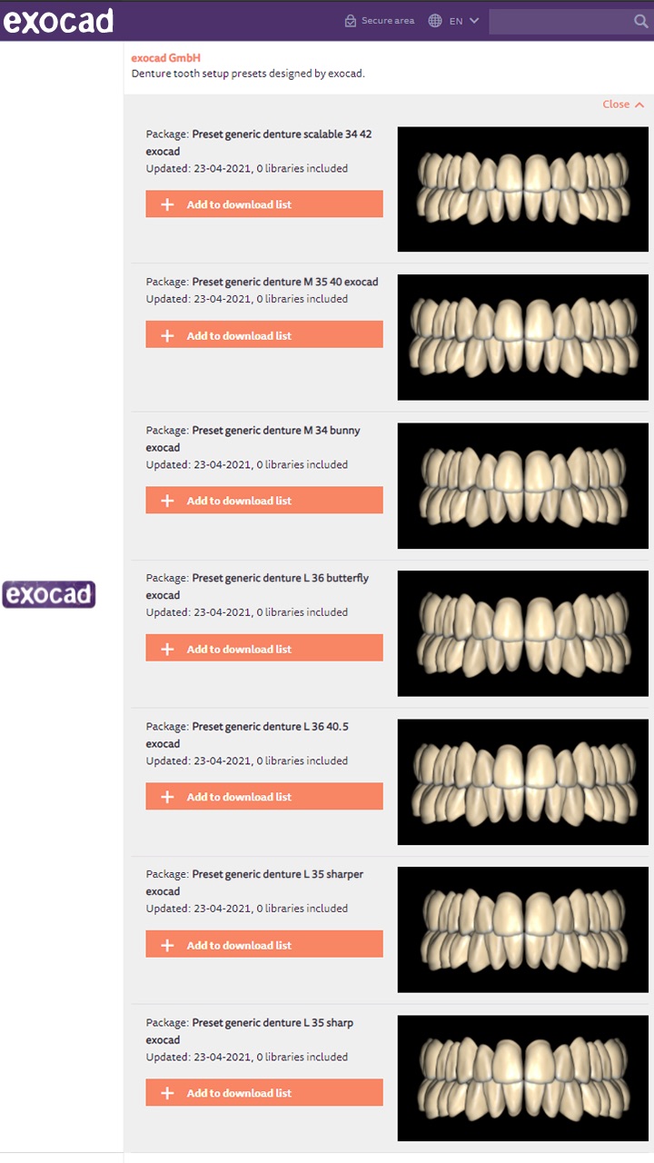 Abb. 4: Exocad aktualisiert regelmäßig die Zahnbibliotheken für die Teil- und Totalprothetik, sodass fortlaufend neue ästhetisch ansprechende Zahnformen hinzukommen.