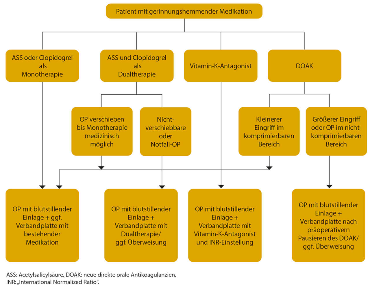 Abb. 7 Flussdiagramm zum therapeutischen Vorgehen bei Patienten mit gerinnungshemmender Medikation.