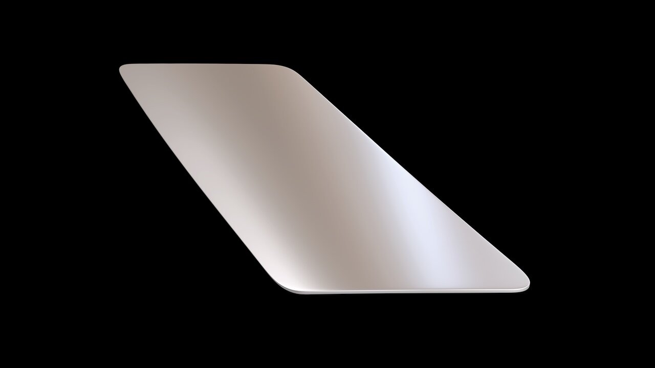 Das Bild zeigt die Membran, ein silbrig-metallisch glänzendes Rechteck, auf schwarzem Hintergrund.